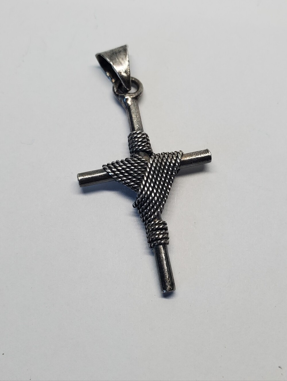 Vintage Taxco Sterling Silver Rope Wrapped Cross Pendant